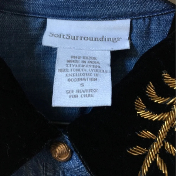 Soft surrounding Chambray velvet collar beaded embellished denim button down - Picture 9 of 9